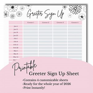 2026 Young Women Greeter Sign up Sheet! (printable and Customizable) - Etsy