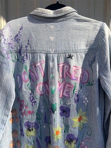 Upcycled Denim Jacket Dress Top: Hand Painted Back - Etsy