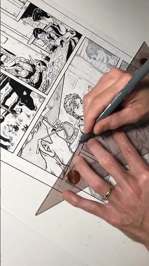 Inking a comic panel with Staedtler and Micron pens. #comicbookart #inkingcomics #inking #micron