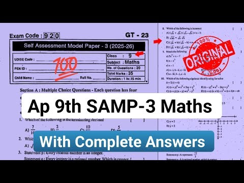 9th class mathematics Fa3 question paper 2026|💯ap 9th self assessment model paper-3 mathematics 2026