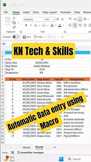 Automatic Data Entry using Macro. #excel #exceltips #macro
