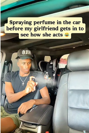 I played a prank on my girlfriend by spraying perfume in the car 🤣😂 #funny #couple #prank #usa #perfume