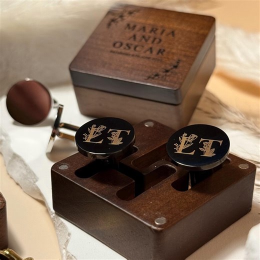 Customised Cufflinks With Wooden Box, Personalised Cufflinks for Men in Gold/silver/black, Groomsmen Cufflinks - Free Global Delivery - Etsy UK