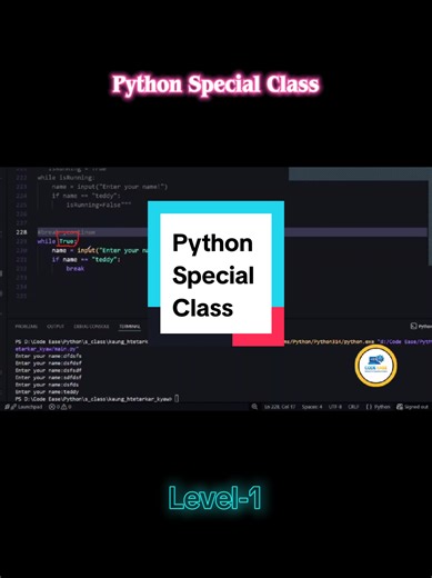 Python Special Class (Level-1)ရဲ့သင်ကြားပုံလေးကိုမျှဝေပေးလိုက်ပါတယ်။ #python #class #mandalay #myanmar