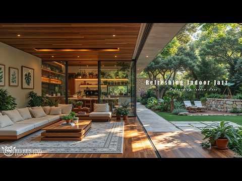 Relaxation at Refreshing Indoor Jazz Ambience | Soft Jazz Piano with Summer Backyard View for Calm