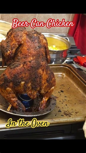 Beer Can Chicken done in the Oven #comfortfood #recipe #beercanchicken #bbqchicken #roastchicken