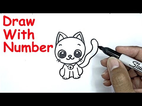 How To Draw A Cat With Numbers With Number 0 | Drawing Using Number