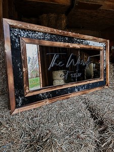 Handmade Cowhide Framed Mirror, Rustic Pine Wood Trim24x16 - Etsy