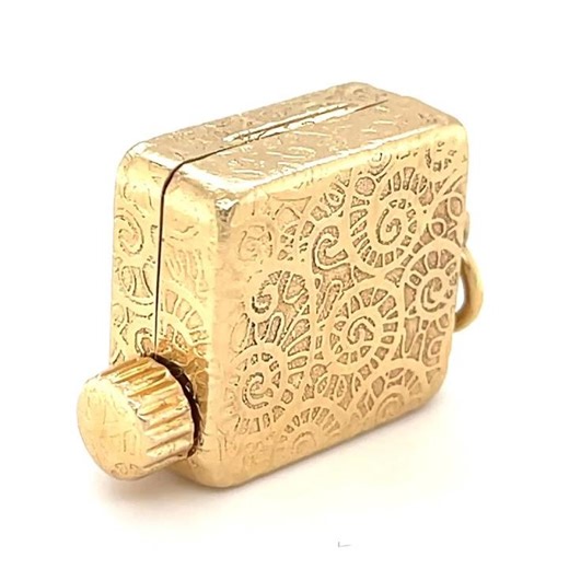 Vintage 14K Yellow Gold Mechanical Wind-Up Music Box Pendant / Charm, 1 inch