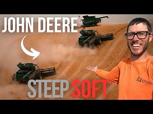 Three John Deere Harvesters Cut Hillsides of Wheat