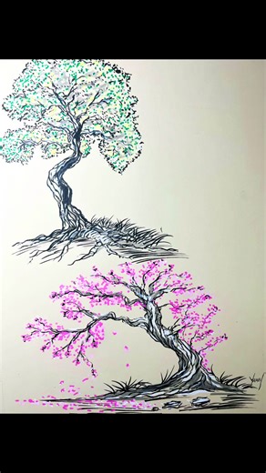 Sometimes you just need to draw some trees…no explanation needed. #traditionalart #inkdrawing #spring #pink #peace