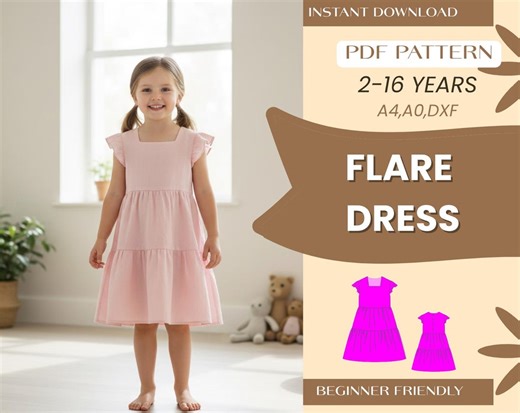 Girls Flare Dress Sewing Pattern | Beginner Ruffle Summer Dress (digital PDF) - Etsy