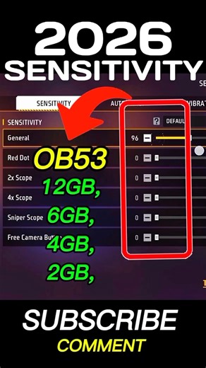New OB53 UPDATE Parfect sensitivity setting ⚡12gb,6gb,4gb,2gb Best Sensitivity Setting 2026