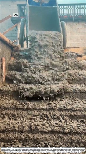 ​Rapid staircase concrete pouring technique via wheelbarrows