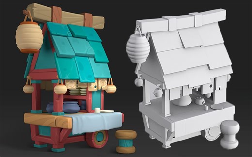 【3DMAX教程】从零基础开始教学制作简单游戏卡通 适合初学者的入门场景建模详细完整案例，3dmax餐车场景卡线布线