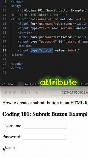 HTML Coding Q&A 23: Create a submit button in an HTML form. #html #css #coding #shorts #webdesign