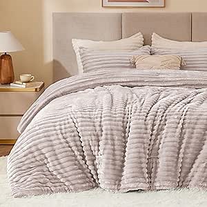 BEDELITE Fleece Queen Comforter Set -Super Soft & Warm Fluffy Lotus Pink Bedding, Luxury Fuzzy Heavy Bed Set for Winter with 2 Pillow Cases