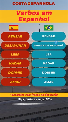 Aprenda verbos essenciais em espanhol de uma vez por todas! Este guia rápido e completo mostra 6 verbos básicos no espanhol da Espanha com a pronúncia correta. Qual desses verbos você mais usa no seu dia a dia? Conte para a gente nos comentários! 😊 💾 Salve este vídeo para praticar depois! 🔖 👉 Siga a @CostaEspanhola para mais dicas exclusivas! 🎓 🧠 PENSAR | PENSAR 🇪🇸 Necesito pensar antes de decidir. 🇧🇷 Preciso pensar antes de decidir. ☕ DESAYUNAR | TOMAR CAFÉ DA MANHÃ 🇪🇸 Siempre desay