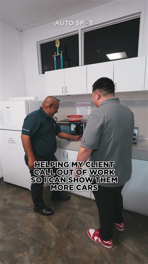 Helping client call out of work so I can show them more cars