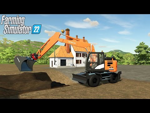 Farming Simulator 22 - HITACHI ZAXIS 145W ROTOTILT Excavator Digs a Pit At A House Construction Site