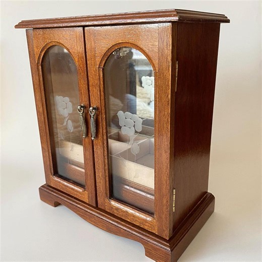 Vintage Armoire Shaped Jewelry Box: Solid Wood With Glass Door and Drawer - Etsy