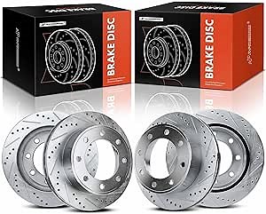 A-Premium Front and Rear Drilled and Slotted Disc Brake Rotors Compatible with Select Ford Models - For F-250/F-350 Super Duty 1999-2004, Excursion 2000-2005, 4WD Only, 4-PC Set