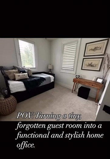 Turning this tiny spare bedroom into cozy office space! 💼✨ With a little creativity, this space is now cozy and functional, and full of inspiration. Would you want to work here? #Ruffined #ItsARuffLife #SmallSpaceBigImpact #OfficeMakeover #RuffToRefined #DIYOffice #BudgetFriendlyDIY #HomeOfficeGoals #CreativeSpaces #DIYHomeDecor #Upcycle #HandmadeHome #FunctionalDesign #CozyWorkspaces #HomeInspiration #InteriorStyling #ThriftFlip #WorkFromHomeSetup