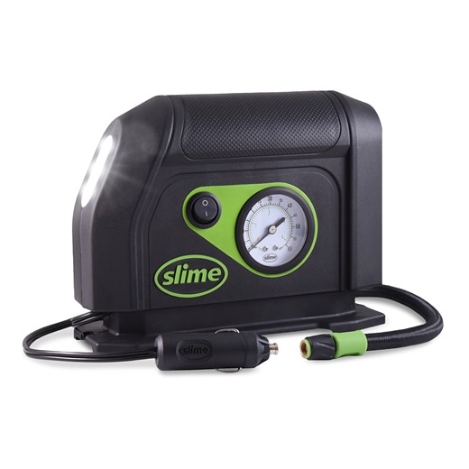 Slime Tire Inflator, Air Compressor, with Analog 100 Psi Max, Long Hose and LED Light, 12V, 8 Min Inflation, New, Multiple Makes - 40050w