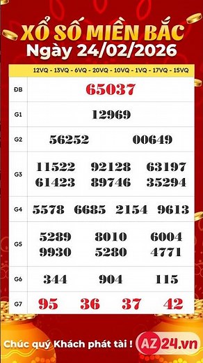 Northern Vietnam Lottery Results Today, February 24th - XSMB 24/2/2026 - KQXSMB - XSTD - Hanoi Lo...