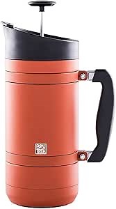 BruTrek® by Planetary Design BaseCamp Coffee Press - Double Wall Insulated Stainless Steel - Bru-Stop Technology, No Grounds in Coffee, No Spill Lid (Red Rock, 48 fl.oz)