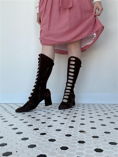 Vintage 1960’s Brown Suede Gladiator Style Go Go Boots, Size 10.5 - Etsy
