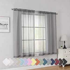 Simplebrand Rod Pocket Top Solid Voile Sheer Curtains for Bedroom, 54 Inch Length Drapes Set of 2, Lightweight and Light Filtering Elegant Ivory Curtains Panels Window Treatment, 42W×54L, Grey