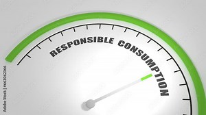 Responsible consumption value measuring device with arrow and scale. Green grass. 3D render