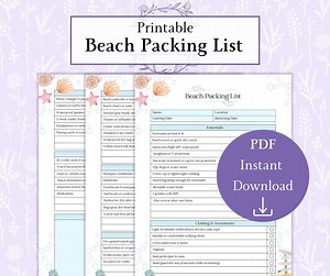 Beach Packing List Printable PDF | Travel Packing Checklist | Vacation Planner Holiday Inventory | Printable Beach List - Etsy