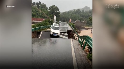 Car Plunges into River Before Being Swept Away After Broken Bridge Collapses in Heart-Stopping Video