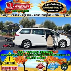 For Sale Used 2011 Toyota Sienna - BraunAbility EVO Rotating Seat & Bruno Joey Lift Mobility Van Orange County California Free Nationwide Shipping