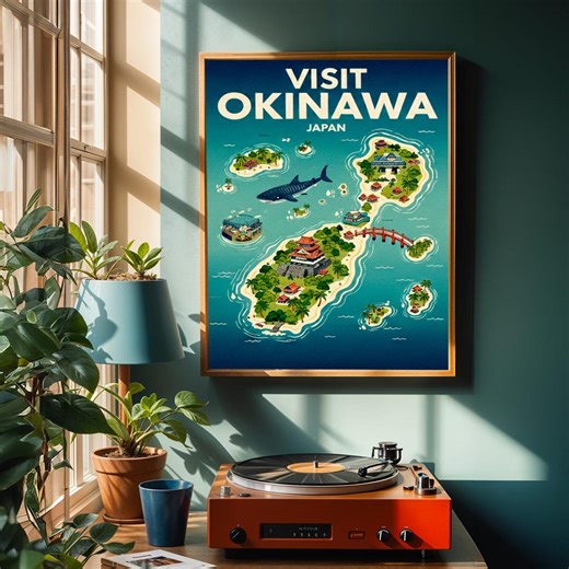Okinawa Travel Map Poster – Japan Island Art Print, Minimal Coastal Design - Etsy