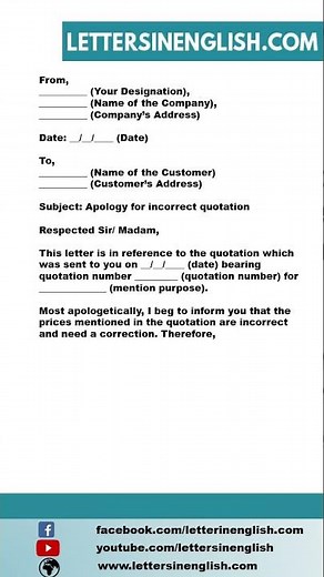 Apology Letter to Customer for Wrong Pricing in Quotation