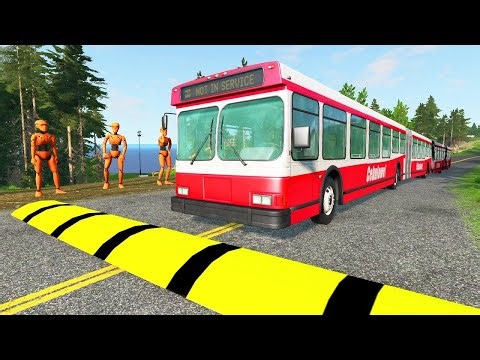 TRUCKS, LONG BUS, SCHOOL BUS Vs MASSIVE SPEED BUMPS - BeamNG.Drive