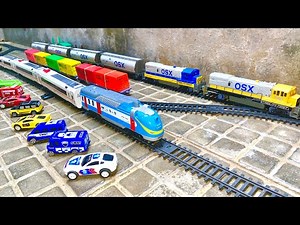 Find and assemble a long-car diesel train toy. Classic Express train toy.