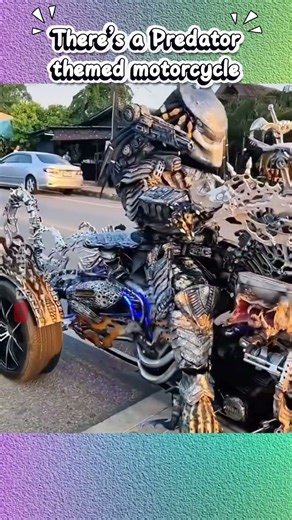 A Predator-themed motorcycle rides down the road #shorts #viralvideos #motorcycle