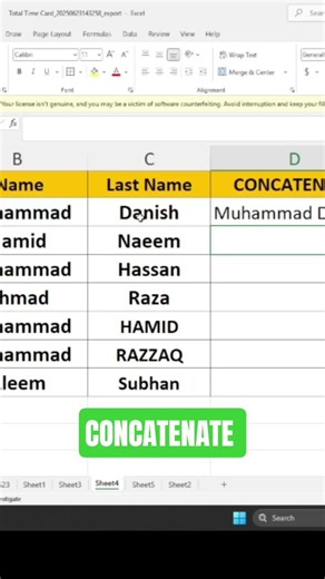 CONCATENATE Formula / Function in Excel — Join Text Like a Pro! 🔥