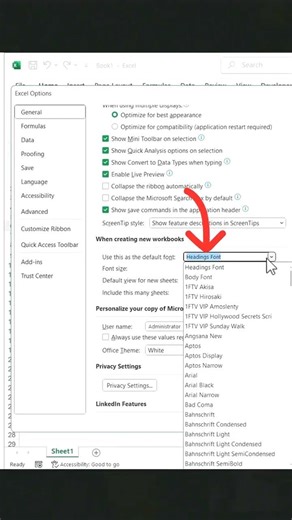 Cách cài đặt font chữ, cỡ chữ mặc định trong Excel