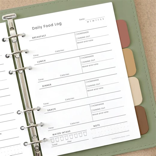 Undated Daily Food Log | Printable Meal Tracker | A4/a5/letter/half | Instant Download PDF - Etsy