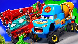 Big & Small : McQueen Mixer Truck and Tow Mater VS Zombie Truck crane Slime apocalypse BeamNG.Drive | Beamng Game
