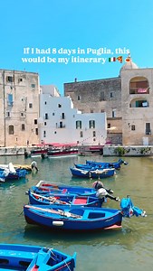 How to road trip South Italy in 8 days 🚗👇 COMMENT “map” to get my free Puglia Map 💬🇮🇹 Day 1 — Polignano a Mare 🌴 Cliffside views, hidden terraces, and one of the most iconic beaches in Italy. Wander through whitewashed alleys, grab a gelato, and don’t miss the viewpoints overlooking the turquoise water. Day 2 — Monopoli ⛵️ A charming harbour town with beaches, coves, and one of the prettiest old towns in Puglia. Slow mornings by the sea, evenings in lively piazzas — Monopoli has the perfec