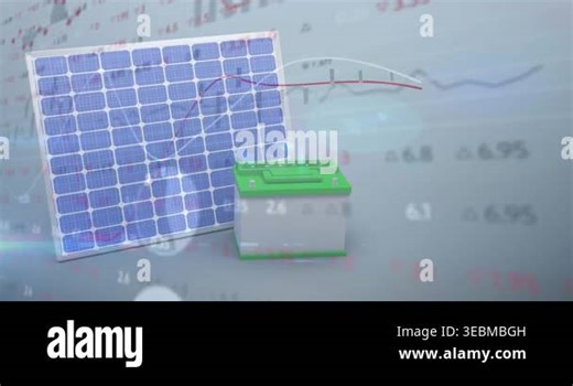 Animation of financial data and graphs over solar panels. Ecology, green energy, eco power and technology concept digitally generated video Stock Video Footage - Alamy