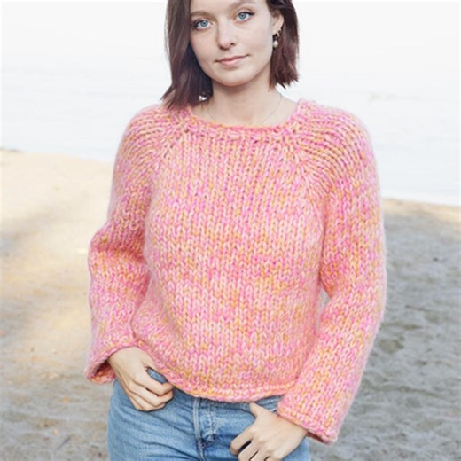 Handmade Chunky Knit Sweater Pattern Pastel Pink Wool Pullover Raglan Knitting Guide PDF - Etsy