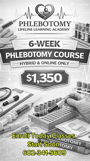 If you’ve been thinking about getting into healthcare, this is your sign. Lifeline Learning Academy’s phlebotomy program is starting soon and it’s only $1,350. Hands-on training, real skills, real certifications, and real opportunities. Stop waiting—secure your spot today. Link in bio 💉✨ #PhlebotomySchool #HealthcareTraining #phoenix #arizona #healthcare