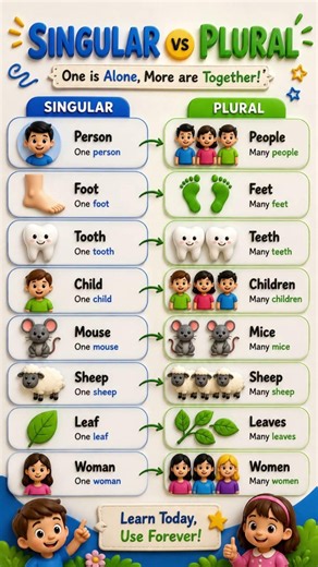 ✨ Learn Singular & Plural Words the easy and fun way! 🎉Perfect for kids to improve English .💙